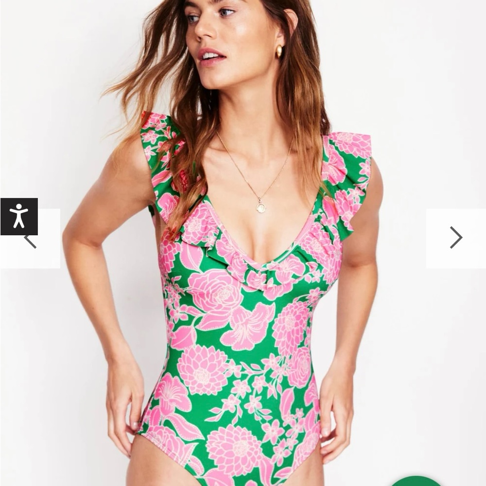 Boden Pink and Green Floral One Piece Swimsuit